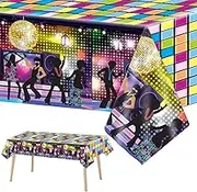 3 Pieces Disco Tablecloth for 70's Disco Party Decoration 70s Table Cover Plastic Rectangle Table Decor for Woman and Man 1970s Fever Music Record Neon Night Birthday Party Supplies 54 x 108 Inch