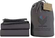 LuckShree Three Quarter 100% Pure Organic Cotton 700-Thread-Count Sheet Set Sateen Weave 10-inch Deep Pockets - Dark Grey
