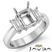 Classic Emerald Semi Mount 3 Stone Diamond Engagement Ring 18k White Gold 0.5Ctw