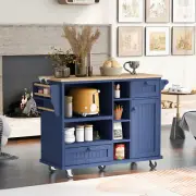 Kitchen Island Cart on Wheels Spice & Towel Rack Open Shelf Drawer Cabinet Large