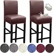 HFCNMY Bar Stool Covers, 2 Pack Stretch Waterproof PU Bar Stool Covers with Backs