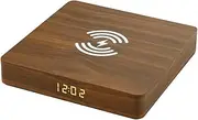LIFKICH 1PC Wireless Phone Charger Wooden Clock Multi Functional Quick Charging Device for Home and Outdoor Use Portable Brown Wood Grain Recharger with Safety Features Compatible with
