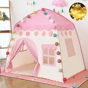 Kids Play Tent Princess Prince Castle Play Tent Large Children Playhouse with Fairy Lights Oxford Fabric EN71 ASTM Certified Indoor Outdoor Toddler Toys Birthday Suprise (Pink)