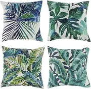 Set of 4 Decorative Throw Pillow Covers 45x45cm,Tropical Plants Pattern Waterproof Cushion Covers,Outdoor Throw Pillow Case for Patio Garden Blench Living Room Sofa (Tropical Plant A)
