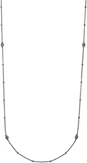 [Generic] 925 Sterling Silver Black Long and Lovely Small Bead With Sparkle Cut Bead Station Jewelry Gifts for Women - 91 Centimeters