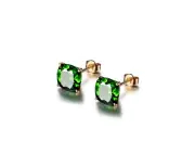 Square Rose Gold Princess-Cut Green Cubic Zirconia Stud Earrings