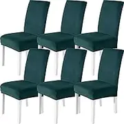 CYCMACO Velvet Chair Covers, Set of 6, Stretch Chair Covers, Swing Chair Covers, Covers for High-Backed Chairs, Chair Covers, Scratch-Resistant, Universal Chair Cover, Washable, Dark Green