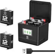 Anegine Hero 12 11 10 9 Enduro Battery 1800mAh and LCD Triple Charger Box with SD Card Storage for GoPro Compatible with GoPro Hero 12/11/10/9 Black Rechargeable Battery (2-Pack)