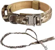 Dog Collar and Leash Set Adjustable Nylon Heavy Duty Dog Collar with Handle &Metal Buckle Training Tactical for Dogs Weighing Between 22.5 to 32.5kg (L) with Handle