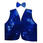 Blue Sequin Vest for Dance Costume Party Disco Sparkle Waistcoat Accessory