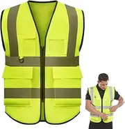 [Eastrise] Hi-Vis Vest Waistcoat, High Visibility Sleeveless Waistcoat for Women Men High Visibility Reflective Safety Security Vest with Pockets Zipper Front Meets ANSI/ISEA Standards(Size:XL), Green