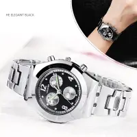 在飛比找蝦皮購物優惠-女錶 簡約時尚 三眼計手錶 金屬錶帶 優質不鏽鋼 潮流腕錶 