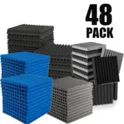 48PCS Acoustic Panel Wedge Studio Home Office Sound Proof Foam Wall Tiles 12x12'