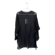 NEW Eileen Fisher Womens Small Button Up Tunic Top Lagenlook Black Whimsigoth