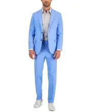 Nautica Mens Modern fit 2 Piece Suit 42 R / 36 Waist Light Blue Solid Stretch