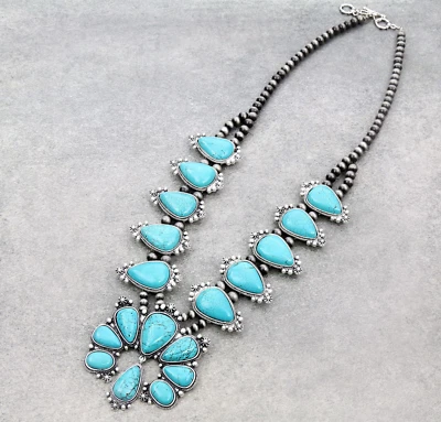 *NWT* Full Squash Blossom Natural Turquoise Necklace-7316570089