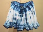 Tie Dye Cotton Ruffle Skirt With Drawstring Waist Blue & White ASOS NWT
