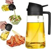 JiaoZoum Oil Bottle Oil Sprayer for Cooking, 2 in 1 Olive Oil Dispenser Bottle for Kitchen, 470ml Premium Glass, Food-grade Oil Sprayer for Air Fryer, Salad, Baking, BBQ (Creamy White)