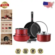 11-Piece Non-Stick Granite Cookware Set with Space-Saving Removable Handle
