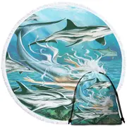 Sirens Mythology Art Dolphins and Mermaid Round Beach Towel