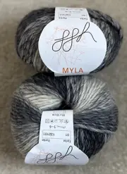 LLH Myla Yarn Gray Black shades Roving worsted 2 balls NEW wool/alpaca blend