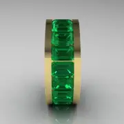 6*4 Emerald Cut Simulated Emerald Vintage Antique Men's Wedding Ring Silver 925