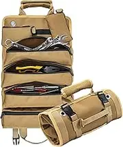 Fsiomo Tool Roll, Heavy Duty Tools Organizer, roll up tool bag with 6 Zipper Pouches [Brown)