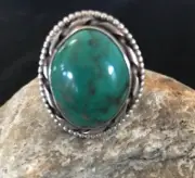 Blue Turquoise Navajo Sterling Silver Old Pawn Vintage Ring Size 10.5 8641