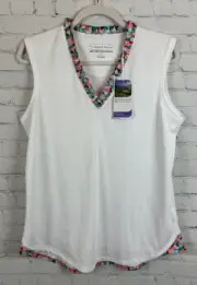 PEBBLE BEACH white dry-luxe performance sun-protection sport top V-neck L NWT