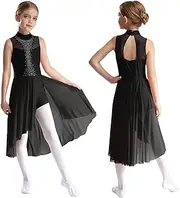 [iEFiEL] Lyrical Dance Costume for Girls Ballet Leotard Sequin Camisole Sparkly Modern Contemporary Dancewear