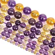[Hamthuit] Purple Yellow Crystal Natural Stone Beads Round Loose Beads for Jewelry Making DIY Bracelet Accessories