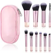 10 Pcs Travel Makeup Brush Set Pink Mini Makeup Brushes Travel Size With Pack Portable Small Eyeshadow Eye Lipstick Foundation Brush Shadow Contour Blush Concealer