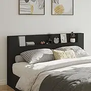 Headboard Cabinet, Storage Bed Headboard Beds Head Frame with LED Black 200 cm