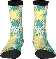 [Ghjkfbf] Tropical Pineapple Print Novelty Unisex Socks Colorful Stylish Crew Socks Casual Dress Gifts For Men Women