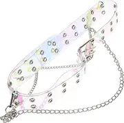 [BESPORTBLE] Double Grommet Rave Belt Fashionable Waist Belt for Dresses Jeans Casual Outfits Unique Chain Detail for Stylish Flair