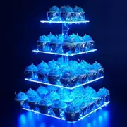 4 Tier Cupcake Stand Acrylic Tower Display with LED Light Premium Holder Dessert Tree Tower (Blue Light)