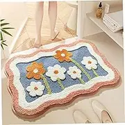Bath Mat 16x24 Flower Pattern Bath Rug Strong Absorbent Imitation Cashmere Bathroom Mat Non-Slip Shaggy Shower Rug Decorative Wavy Bathtub, Bathroom Accessories, Cute, Fun