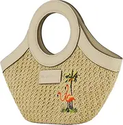[Concept One] Tommy Bahama Mini Tote Bag, Women's Travel Handbag with Adjustable Shoulder Strap, Embroidered Flamingo and Palm Tree Design, Cream, One Size, Cream, Tommy Bahama Satchel Bag, Women's Crossbody Purse
