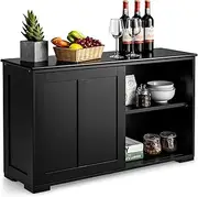 Giantex Buffet Sideboard Cabinet, Home Storage Cabinet Shelf, 2 Convenient Smooth Sliding Doors & 2 Height-Adjustable Shelves, Stackable Side Cabinet Cupboard for Kitchen, Black