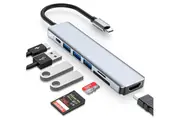 7-in-1 USB-C Hub Multiport Adapter, 4K HDMI, PD, USB 3.0 Ports, SD/TF Reader (Gray)
