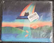 Purr-fect Alien: Black Cat in UFO abducting fish mousepad (sealed)
