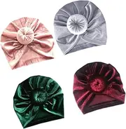[Kisangel] 4pcs Turban Hat Soft Velour Knot Caps for Multi Functional Hospital Hats for Birthdays Photoshoots and Holiday Celebrations