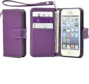 Apple iPhone 5, 5S, SE Case Cover PU Leather Wallet w Stylus Purple Fast Ship