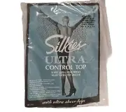 Silkies Pantyhose Ultra Control Top Sheer Legs Large Off Black Tights Nylons New