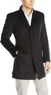 [Kenneth Cole] New York Men's Herringbone Wool-Blend Top Coat Charcoal Large