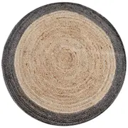Tribal Round Jute Rug-Ripple 1107-Natural/Turquoise-100x100cm