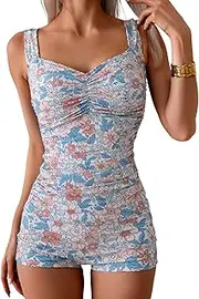 [B2prity] Women's Tankini Swimsuit Tummy Control Ruched Two Piece Bathing Suit Push Up Modest Swim Suits with Shorts