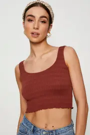 Brown Crop Top Seamless - Size L, Women's Tank