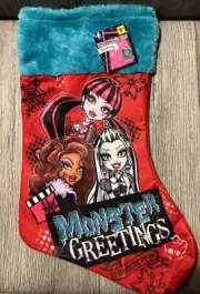 Monster High Christmas Stocking 2015 NWT Frankiestein Draculaura Clawdeen Wolf
