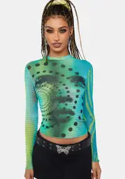 [Another Girl] Sadie Space Blur Mesh Top